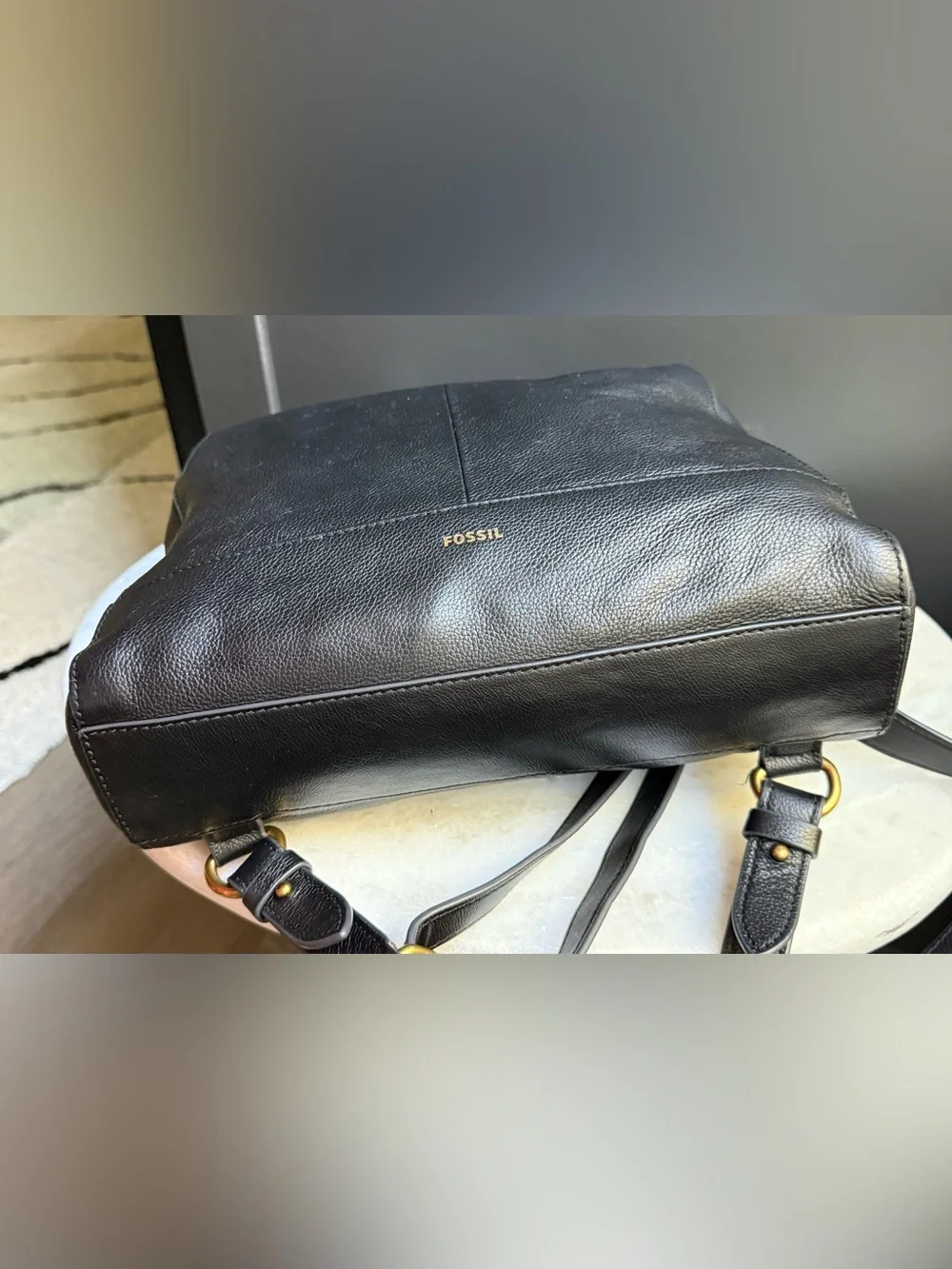 Fossil Elina Black Pebbled Leather Backpack Crossbody Satchel - VGUC